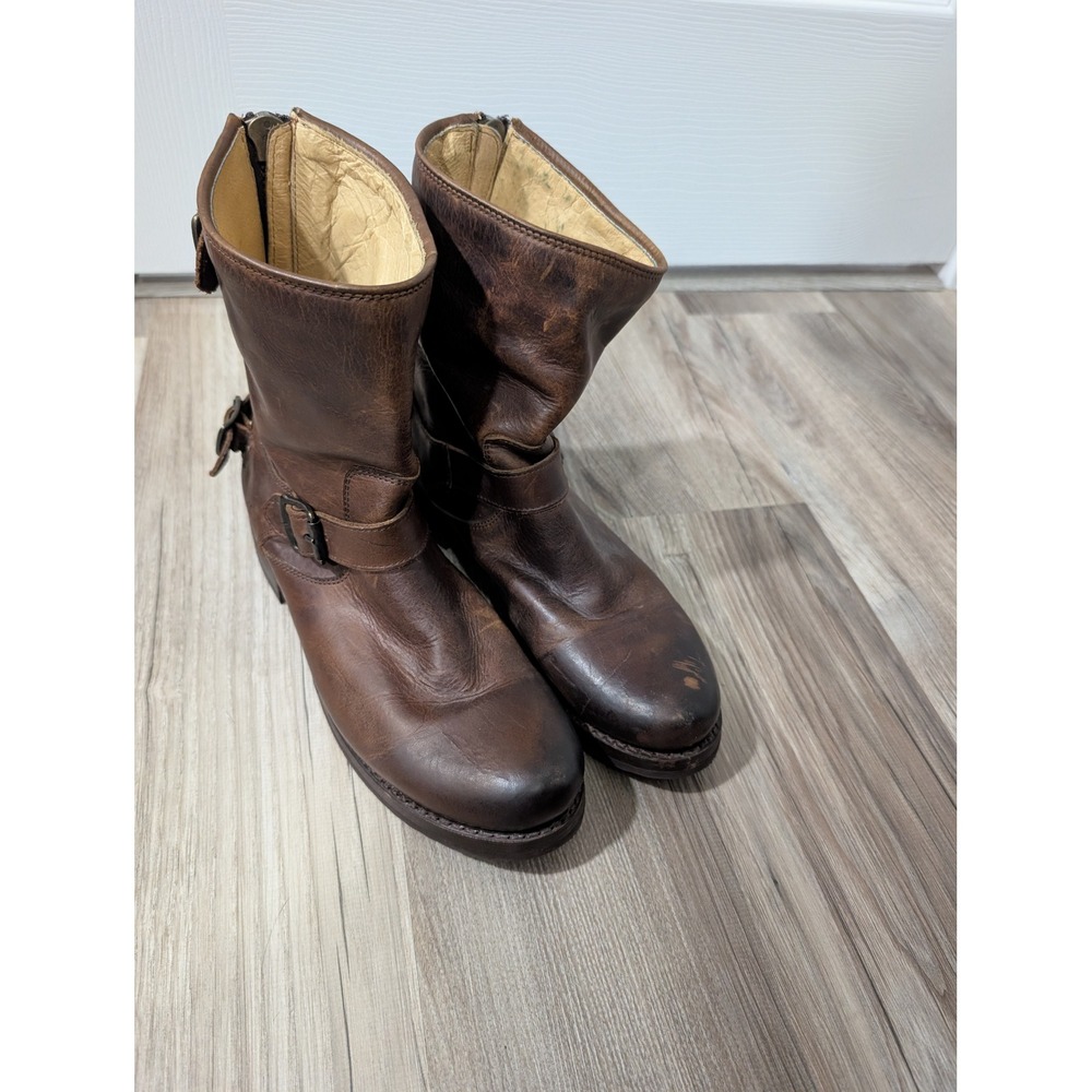 Frye, Wmn's 9.5, Veronica Back Zip, Brown Leather Boots, Short, Zip, Biker, Moto